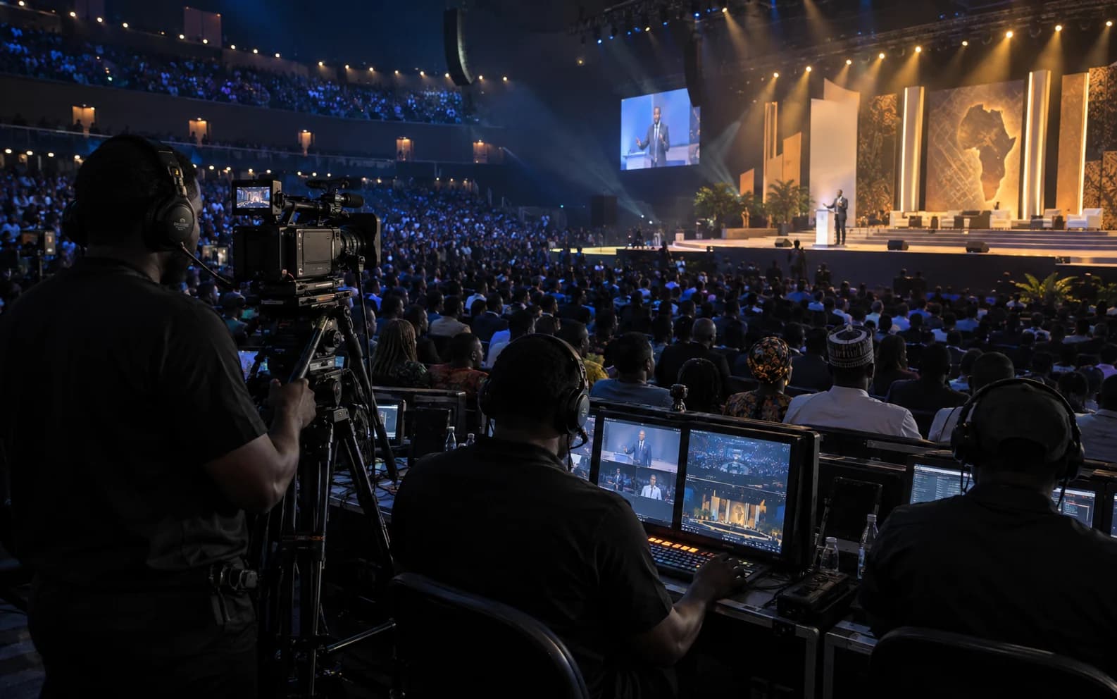 Cinematic reconstruction of leadership summit broadcast production